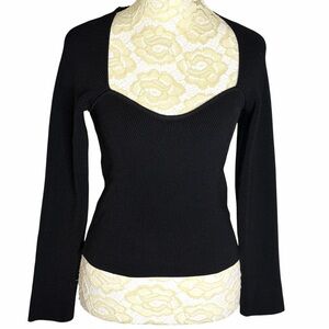 all:row Sweetheart Neck Top Blouse Shirt Ribbed Nylon Blend Black S